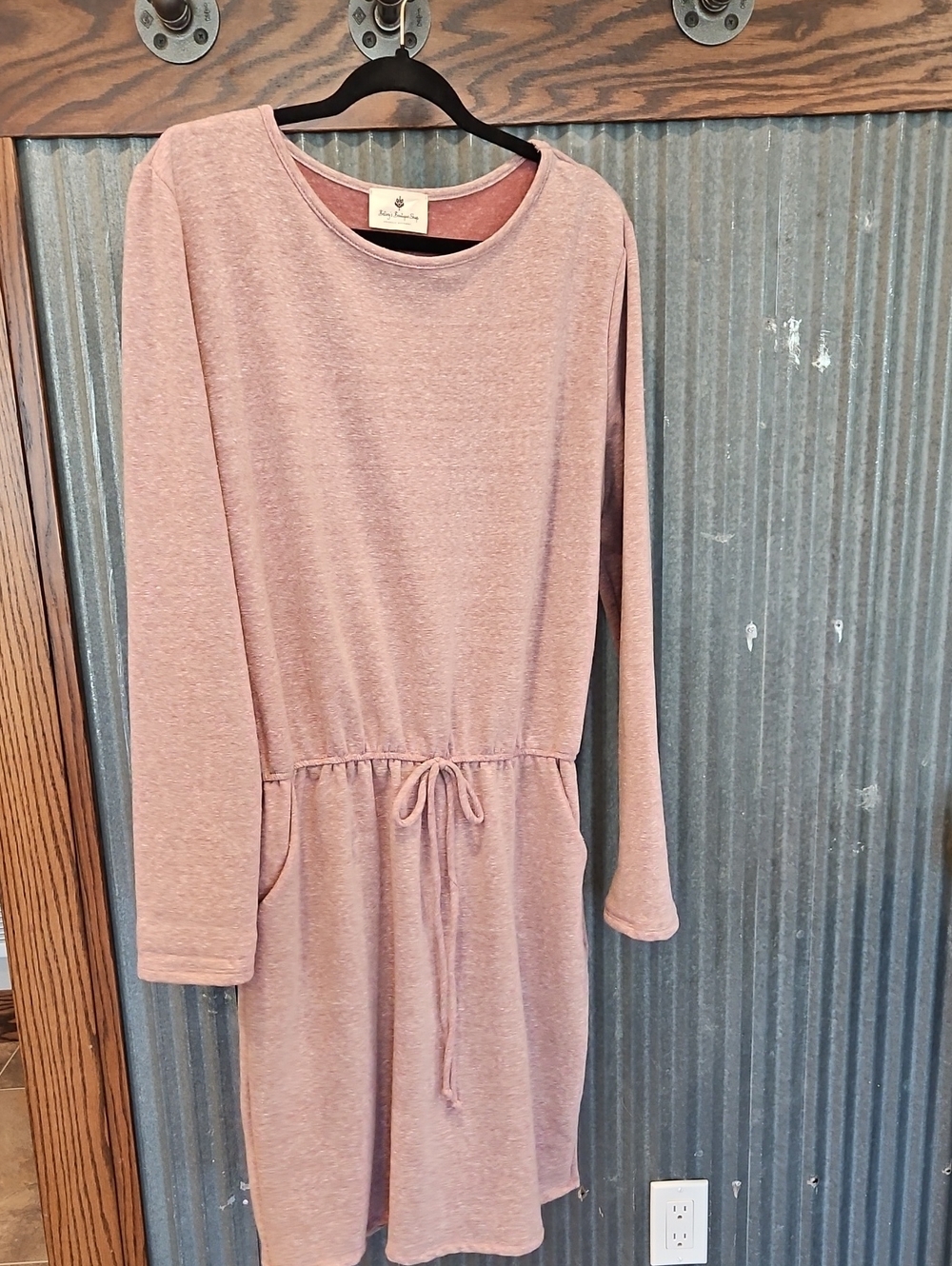 Sweatshirt Burgundy Elastic Waist Long Sleeve Dress